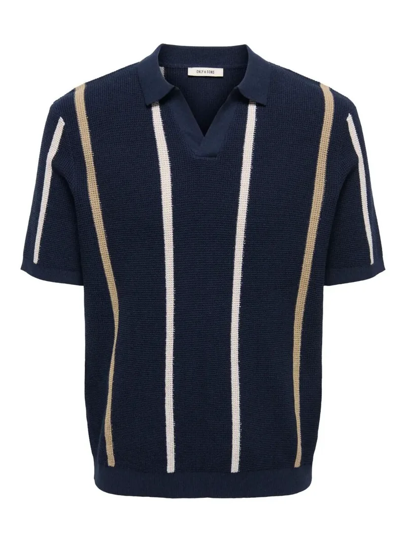 Only and Sons Strym Ανδρικό Life Regular Κοντομάνικο Πλεκτό T-Shirt 22037321 Σκούρο Μπλέ