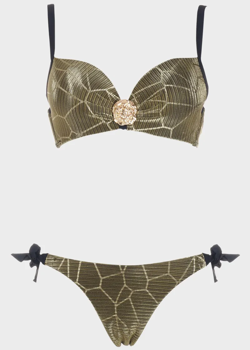 Σετ bikini χρυσό διακοσμητικό lurex λεπτομέρειες. Καλύπτει B-C CUP ΧΑΚΙ