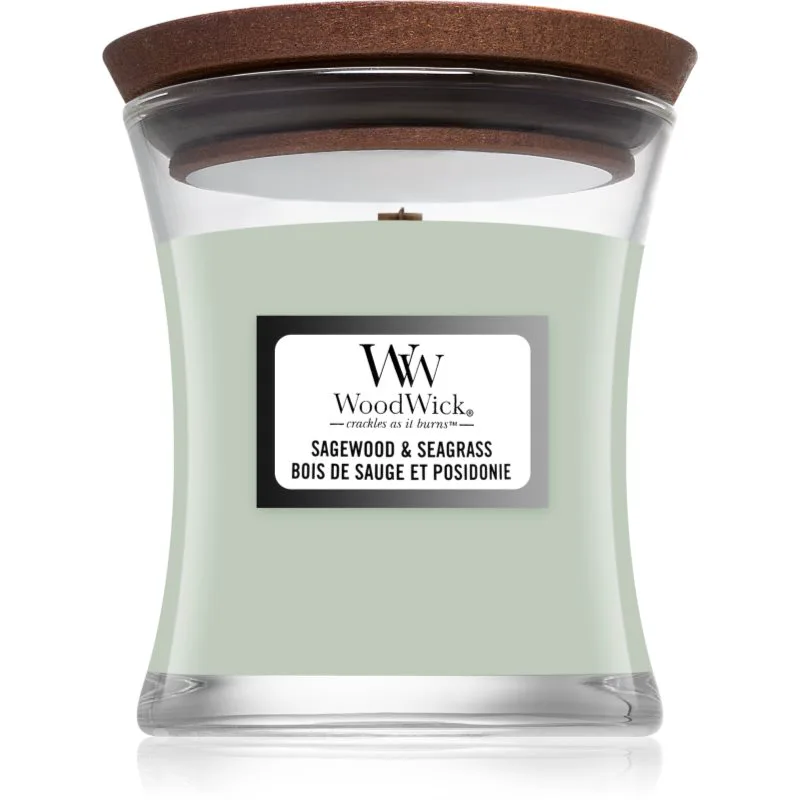 Woodwick Sagewood & Seagrass αρωματικό κερί με ξύλινο φιτίλι 85 γρ