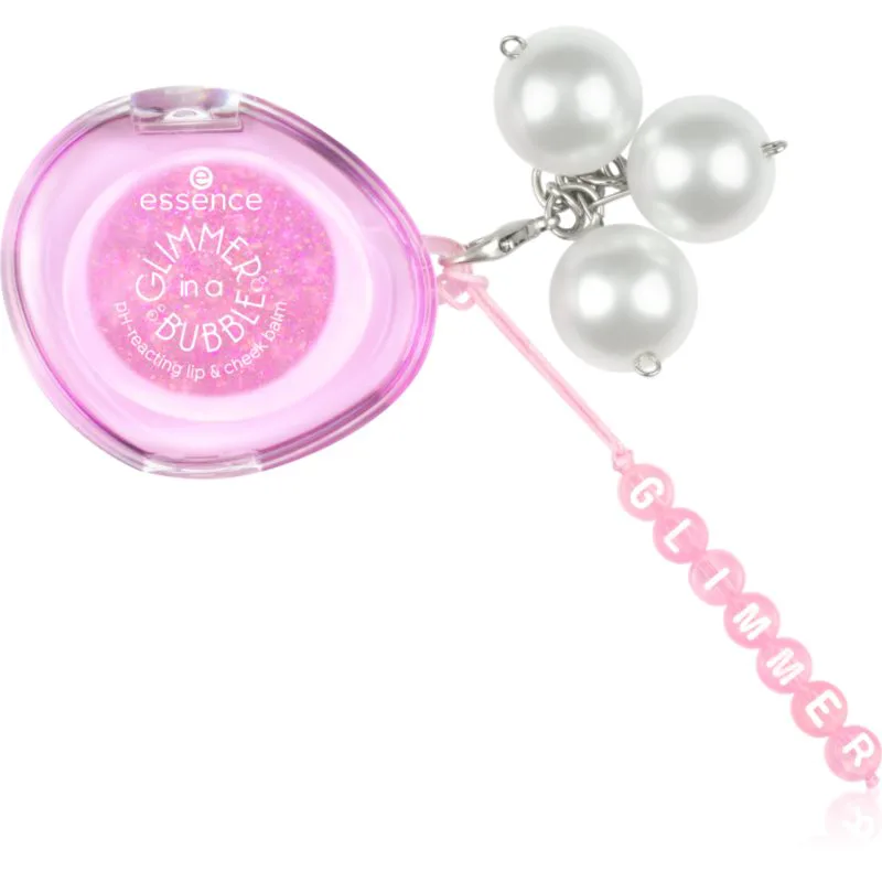 essence GLIMMER IN A BUBBLE βάλσαμο για χείλη και μάγουλα με χρώμα προσαρμόζεται στο pH απόχρωση 01 Soft Glimmerin' 2.4 γρ