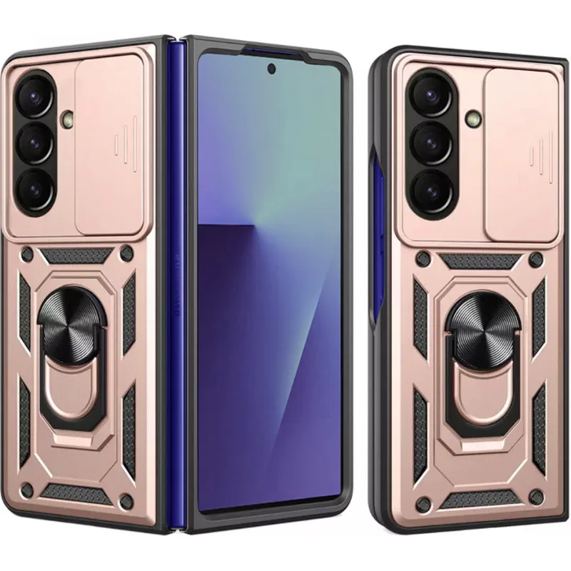 Θήκη Samsung Galaxy Z Fold7 Techsuit CamShield Ανθεκτική με Κάλυμμα για την Κάμερα & Μεταλλικό Ring Holder - Rose Χρυσό (5949419282087)