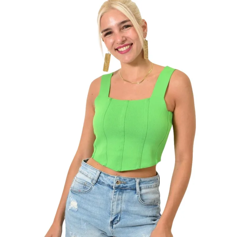 Crop top πλεκτό τύπου κορσές Πράσινο 25194