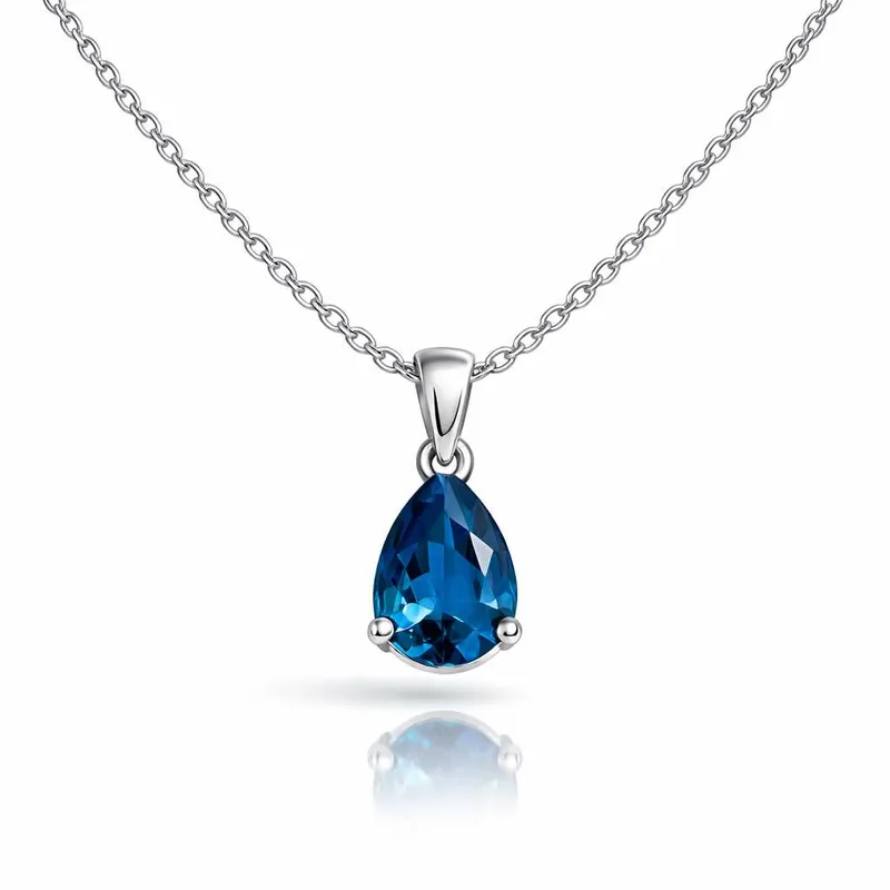 Λευκόχρυσο Κολιέ 9Κ Σταγόνα με London Aqua Zircon