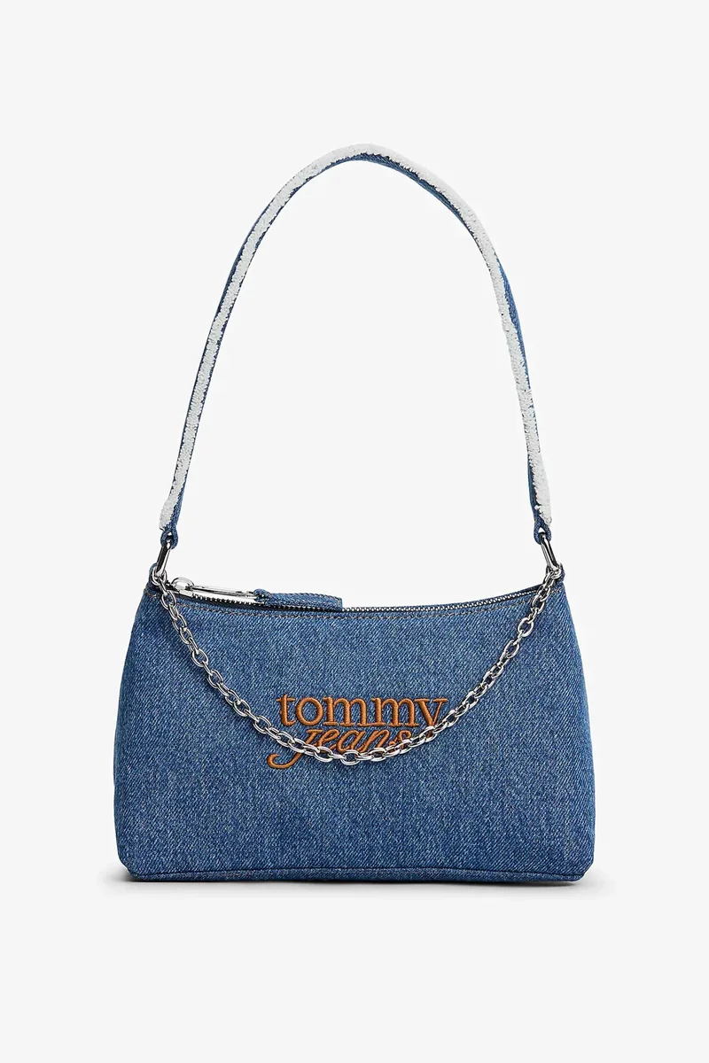 Tommy Hilfiger γυναικεία τσάντα ώμου denim με ανάγλυφο λογότυπο - AW0AW18575 Denim Blue
