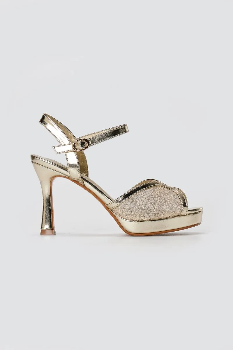 Stephan Platform Slim Heel Sandals - HA-52 - Χρυσό Metallic