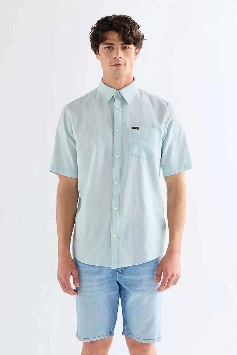 Wrangler® ανδρικό κοντομάνικο πουκάμισο με τσέπη Regular Fit - 112378046 Πράσινο Aqua