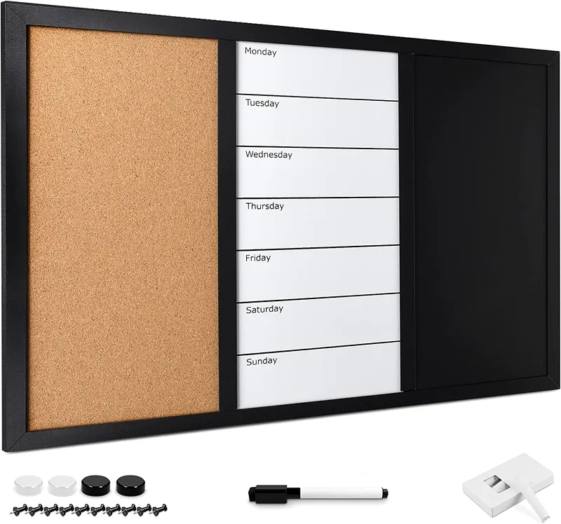 Navaris Combination Board 3 in 1 - Μαγνητικός Πίνακας Ανακοινώσεων Κιμωλίας & Μαρκαδόρου με Εβδομαδιαίο Πλάνο και Πίνακας από Φελλό - 70 x 50cm (47164.01.2)