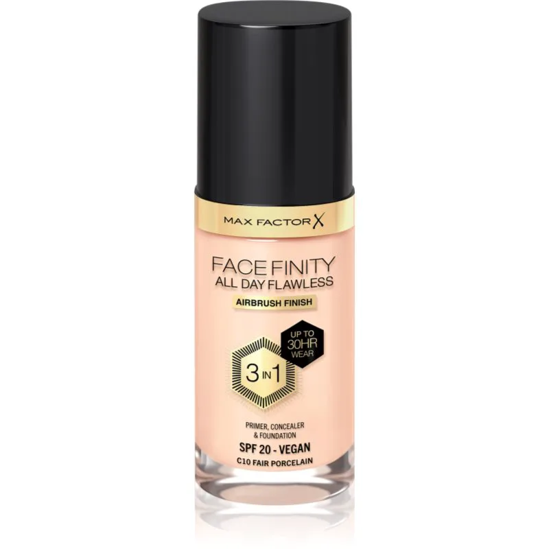 Max Factor Facefinity All Day Flawless μακράς διαρκείας μεικ απ SPF 20 απόχρωση 10 Fair Porcelain 30 ml