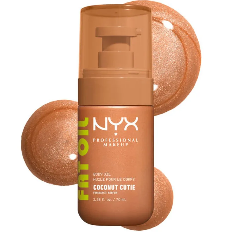 Nyx Professional Makeup Fat Oil Sun-Lit Χρυσό Body Oil Ενυδατικό Λάδι Σώματος που Προσφέρει 24ωρη Έντονη Λάμψη με Άρωμα Καρύδα & Ροδάκινο 70ml - Coconut Cutie