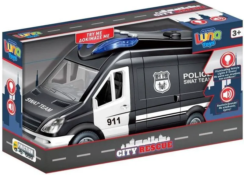 ΟΧΗΜΑ ΒΑΝ ΑΣΤΥΝΟΜΊΑ FRICTION LUNA TOYS 1:16 ΜΕ ΦΩΣ ΚΑΙ ΗΧΟ ΜΑΥΡΟ