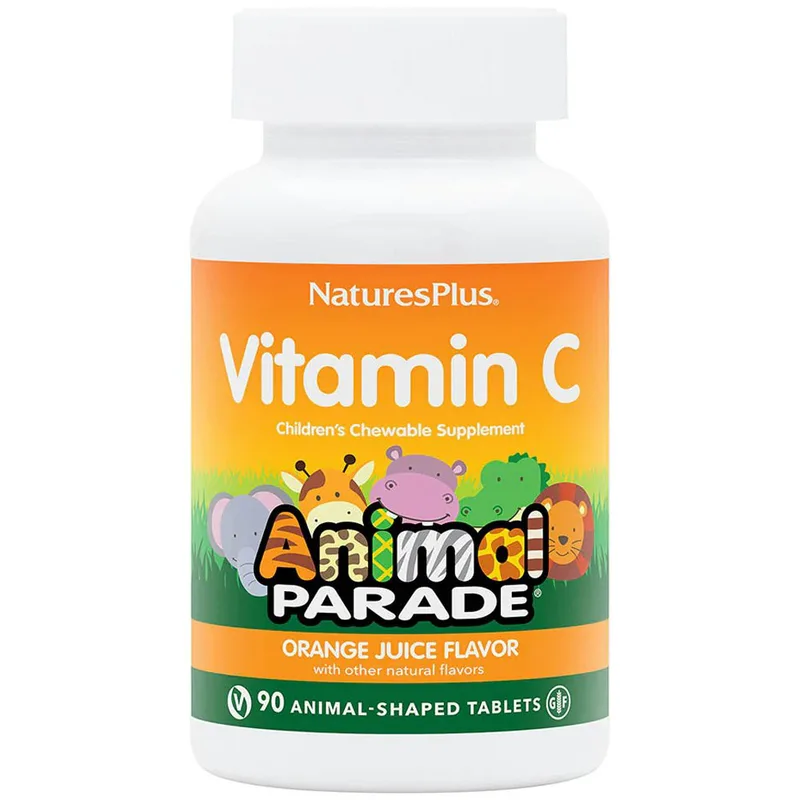 Natures Plus Animal Parade Vitamin C Συμπλήρωμα Διατροφής Βιταμίνης C για την Ενίσχυση του Ανοσοποιητικού με Γεύση Πορτοκάλι 90tabs