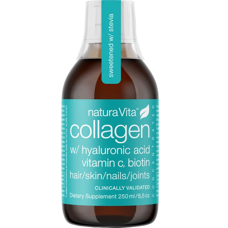 Natura Vita Collagen, Hyaluronic Acid, Vitamins & Minerals Συμπλήρωμα Διατροφής Κολλαγόνου, Υαλουρονικού Οξέος, Βιταμινών & Μετάλλων σε Πόσιμο Υγρό για την Καλή Υγεία Μαλλιών, Δέρματος, Νυχιών & Αρθρώσεων με Γεύση Μάνγκο 250ml