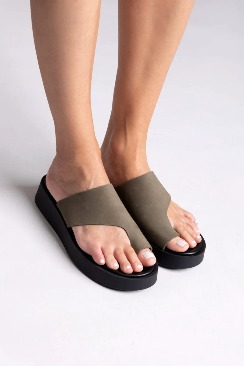 TFP Nubuck Flatform Toe Loop Sandals - 8062 (nubuck) - Khaki