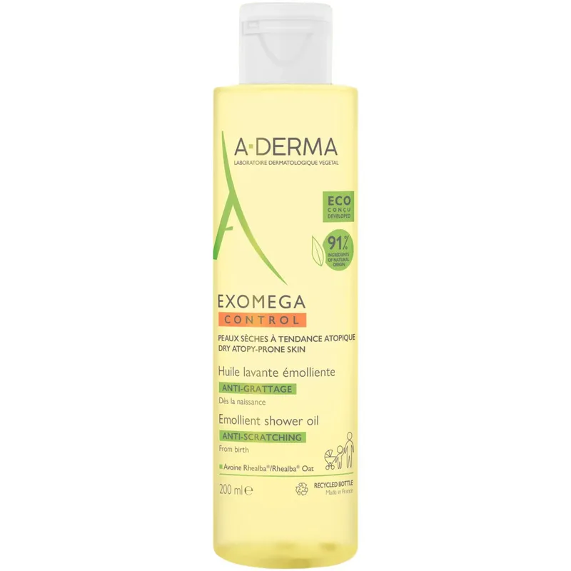 A-Derma Exomega Control Anti-Scratching Emolient Shower Oil Λάδι Καθαρισμού Σώματος, Κατάλληλο Ξηρό Δέρμα με Τάση Ατοπίας 200ml