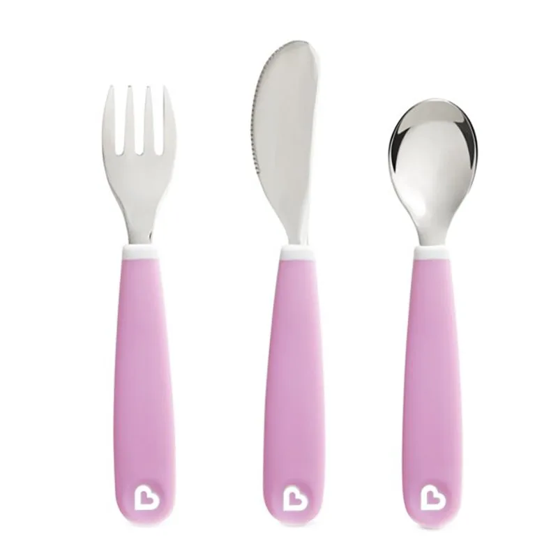Munchkin Splash Toddler Cutlery Set 18m+ Εκπαιδευτικό Σετ με Κουτάλι, Πιρούνι & Μαχαίρι 1 Τεμάχιο - Λιλά