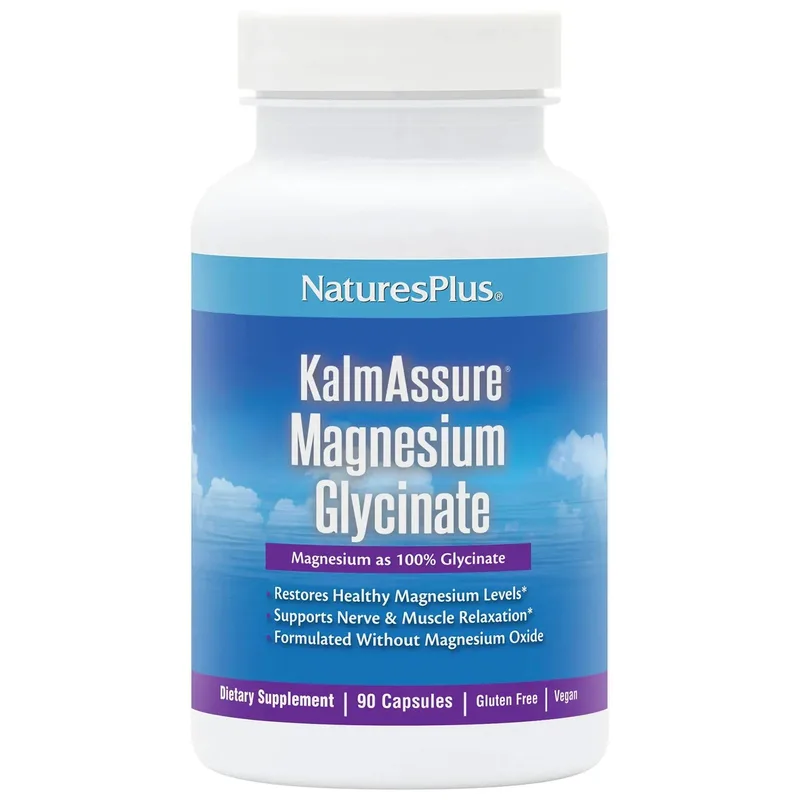 Natures Plus KalmAssure Magnesium Glycinate Συμπλήρωμα Διατροφής Γλυκονικού Μαγνησίου Ελαφρύ στο Στομάχι για τη Καλή Υγεία του Νευρικού Συστήματος Κατά του Στρες 90caps