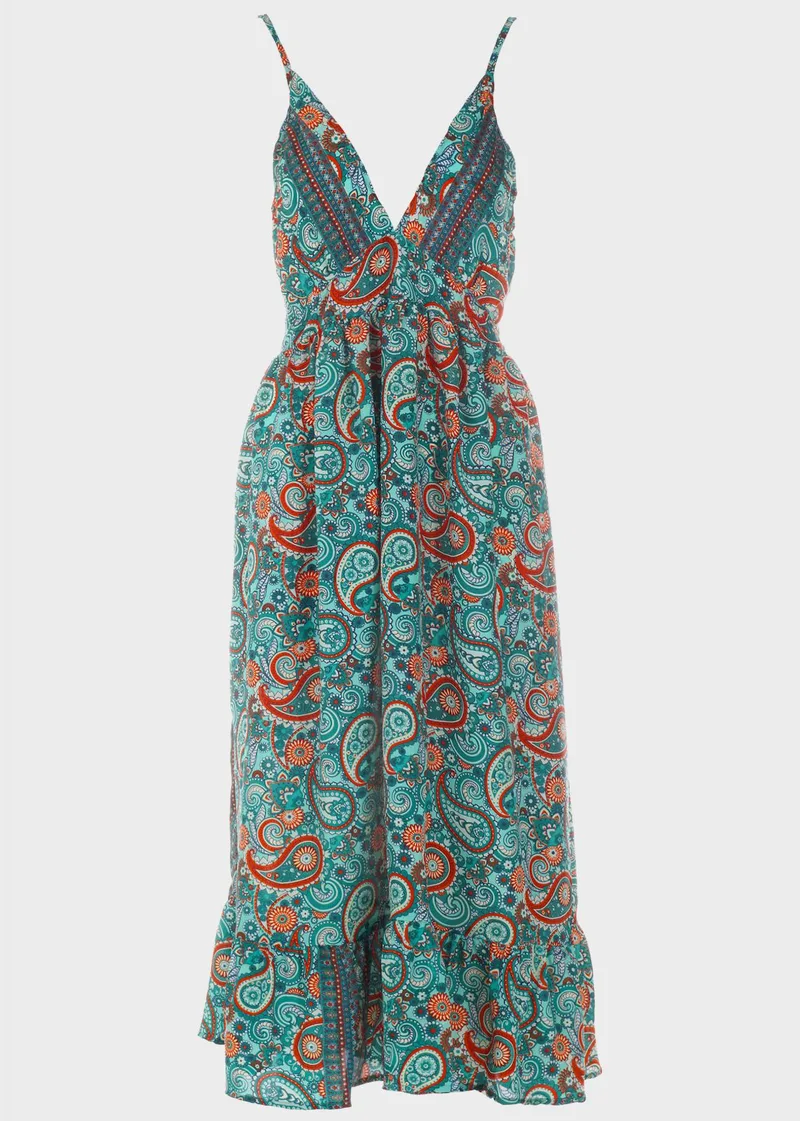 Γυναικείο φόρεμα all print ρυθμιζόμενες τιράντες.Summer Collection ΠΡΑΣΙΝΟ