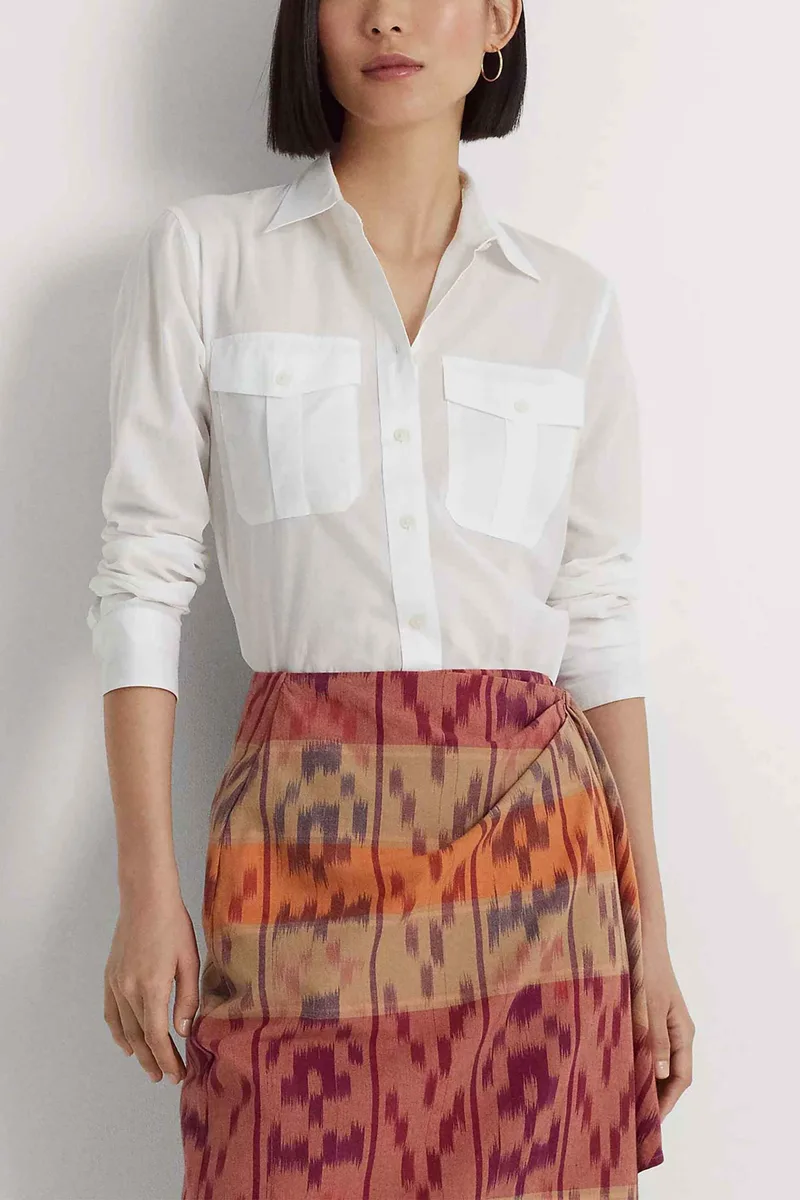 Lauren Ralph Lauren γυναικείο πουκάμισο μονόχρωμο με τσέπες Straight Fit - 200909145001 Λευκό
