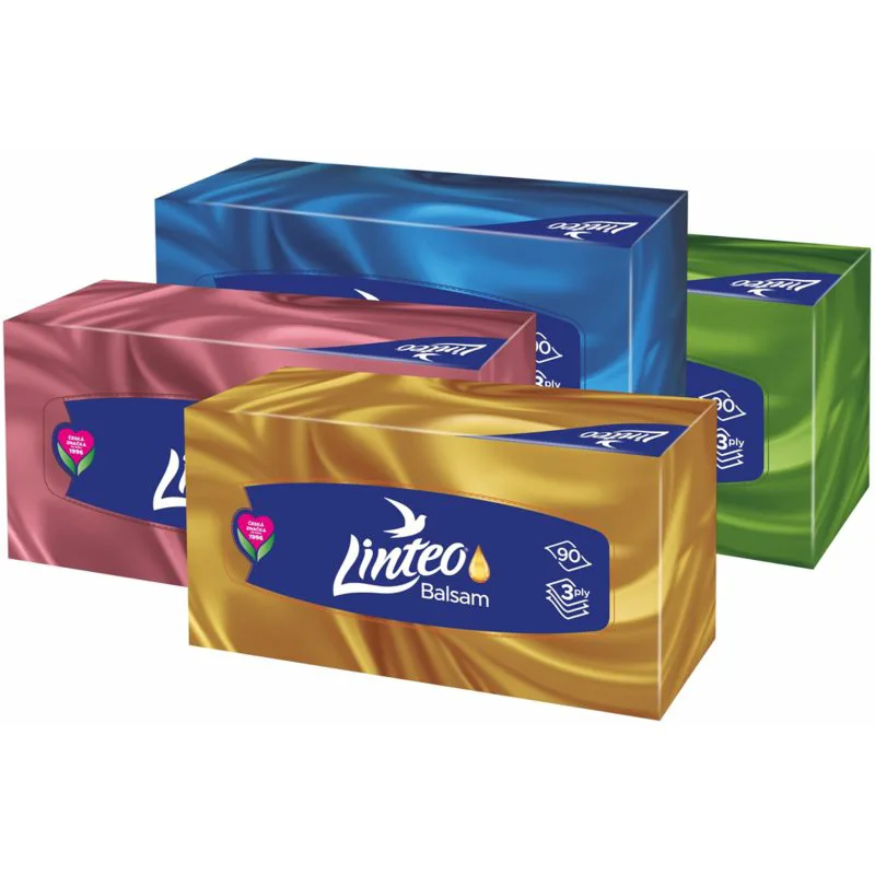 Linteo Paper Tissues Three-ply Paper, 90 pcs per box χαρτομάντηλα με βάλσαμο 90 τμχ