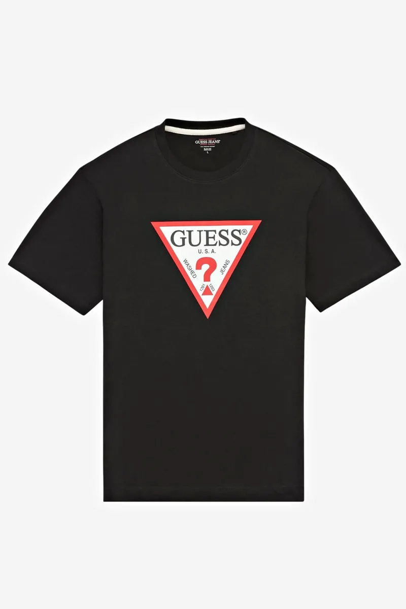 GUESS JEANS T-SHIRT CREWNECK OVERSIZED FIT LOGO ΜΑΥΡΟ