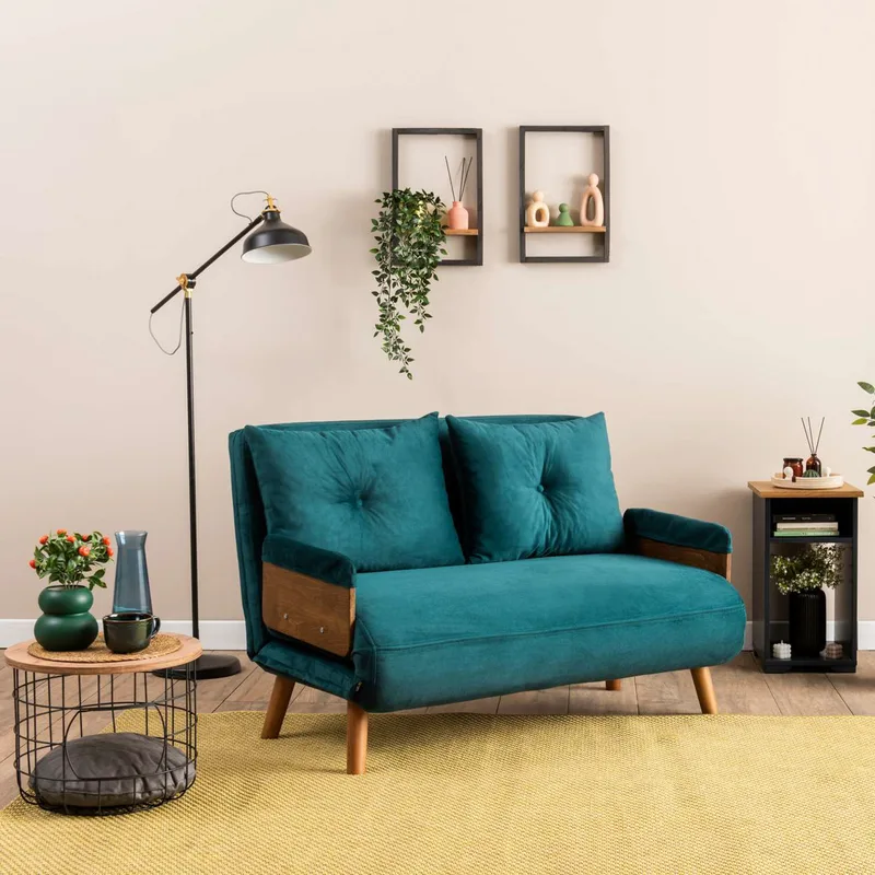 Διθέσιος Καναπές-Κρεβάτι Cosmo 2-Seater - Petrol Green 859Ftn2719 (120x42x65)
