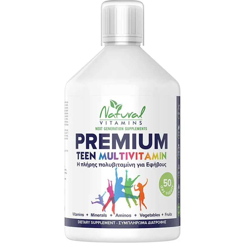 Natural Vitamins Premium Teen Multivitamin Συμπλήρωμα Διατροφής Φόρμουλας Πολυβιταμινών, Μετάλλων & Εκχυλίσματος Βοτάνων σε Πόσιμο Υγρό για Εφήβους Κατά της Κούρασης & Κόπωσης για την Ενίσχυση του Ανοσοποιητικού & του Μεταβολισμού με Γεύση Πορτοκάλι