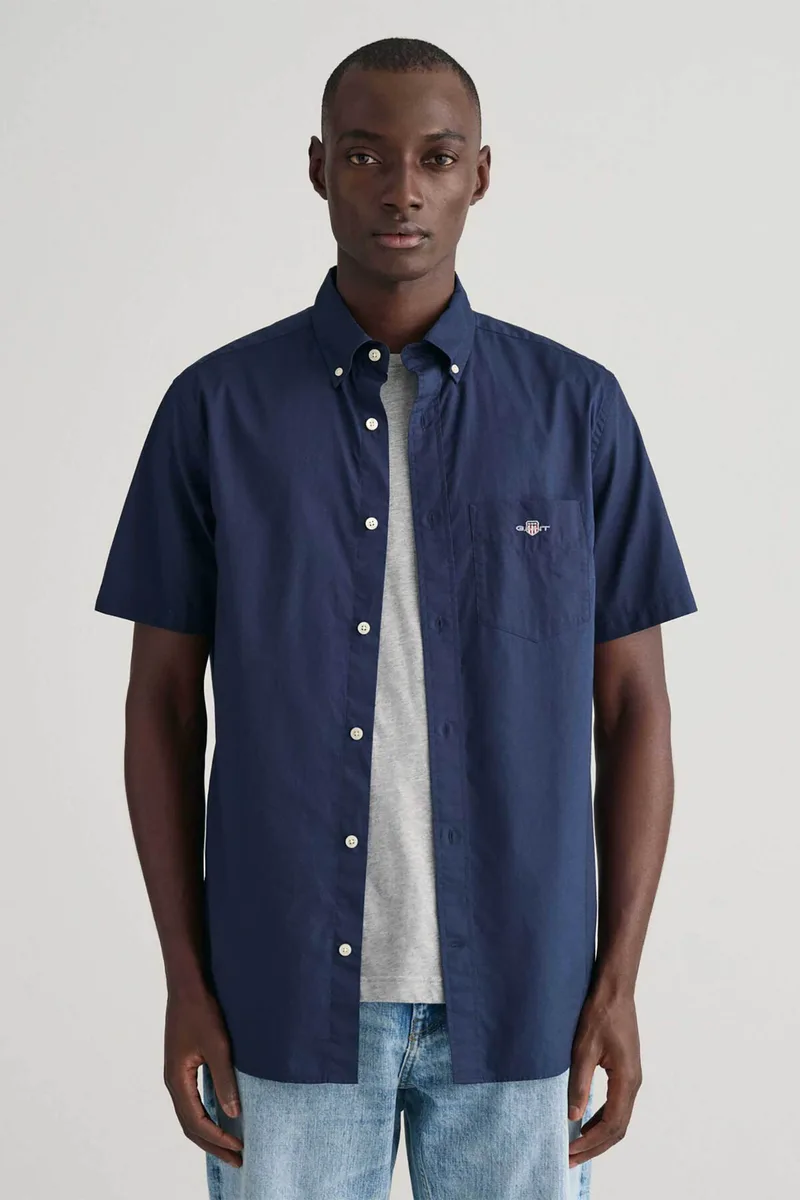 Gant ανδρικό κοντομάνικο πουκάμισο button down με τσέπη και λογότυπο Regular Fit - 3000101 Μπλε Σκούρο