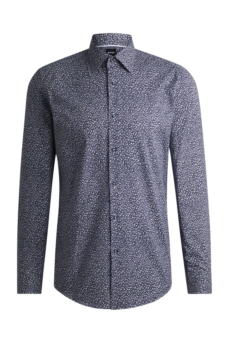 BOSS ΠΟΥΚΑΜΙΣΟ ΜΙΚΡΟΣΧΕΔΙΟ SLIM FIT H-HANK-KENT-C1-214 ΜΠΛΕ