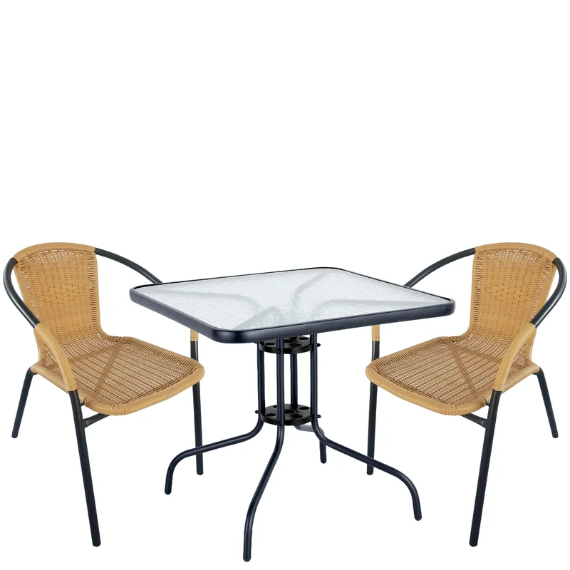 Σετ Τραπεζαρία Κήπου ArteLibre MARS Μαύρο/Μπεζ Rattan/Γυαλί/Μέταλλο Με 2 Πολυθρόνες 14990490