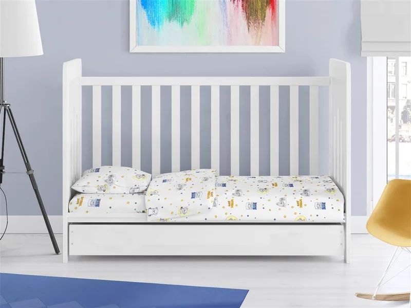 Παπλωματοθήκη Βαμβακερή Κούνιας 120x160εκ. Sweet Dreams 554 White-Sky Blue DimCol (Ύφασμα: Βαμβάκι 100%, Χρώμα: Λευκό, Μέγεθος: Κούνιας) - DimCol - 31110821036