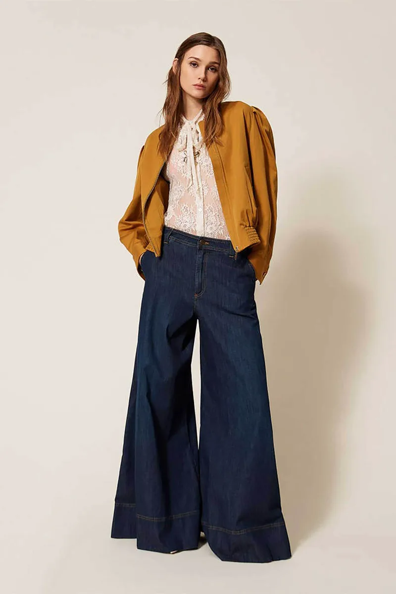 Twinset γυναικείο τζιν παντελόνι Palazzo Fit - 261TP2671 Μπλε Σκούρο