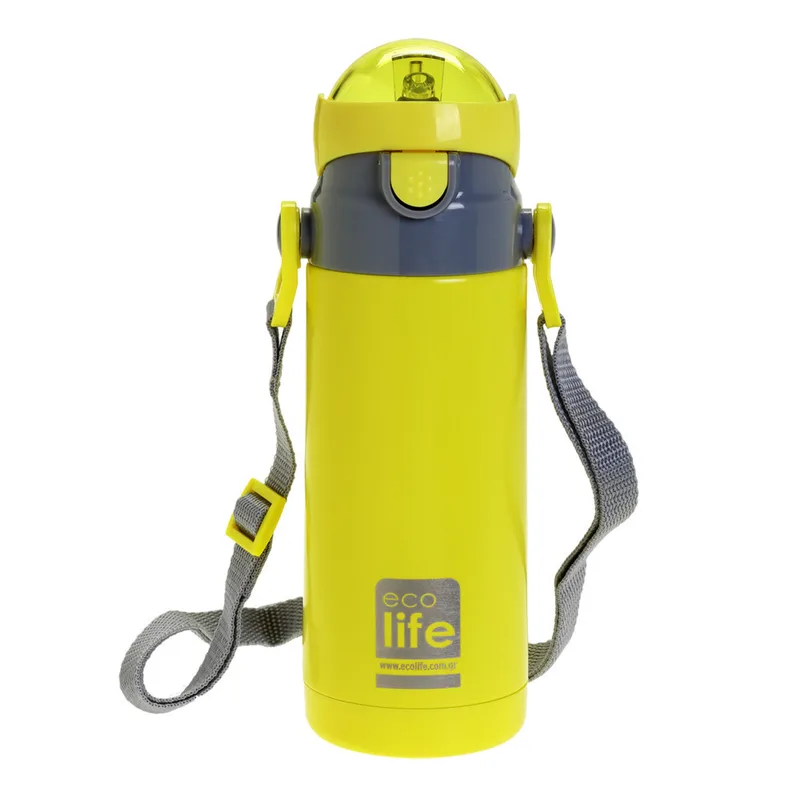 Ecolife Παγούρι Θερμός Ανοξείδωτο Με Καλαμάκι 400ml Κίτρινο