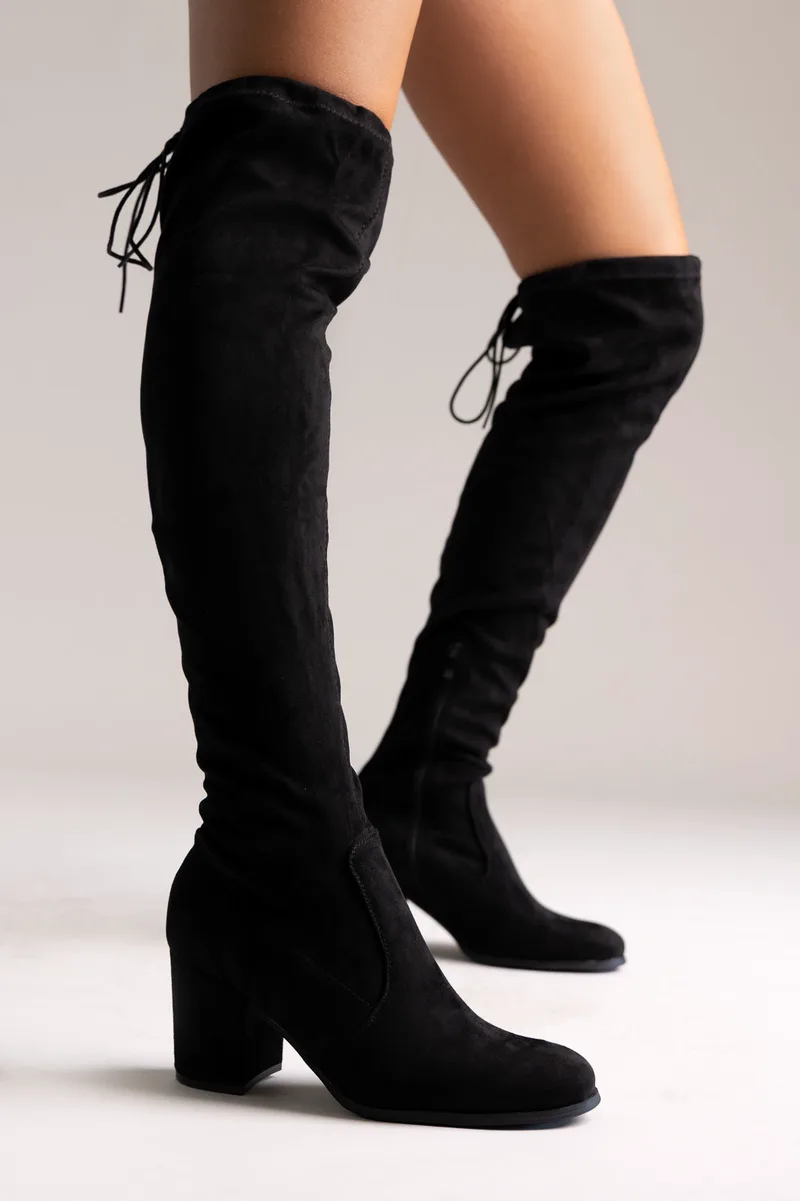 BOTEGGA 22 Over-the-Knee Suede Boots with Tie - 181-237 - Black Suede