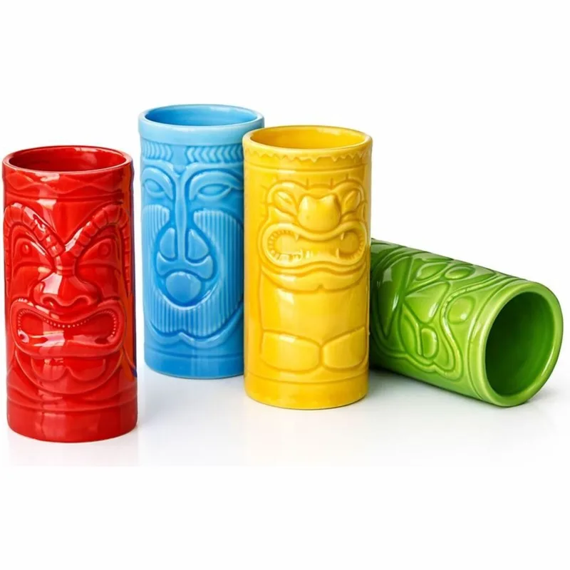 Σετ 4 Tiki Σφηνοπότηρα MikaMax Tiki Shot Glasses Κεραμικά για Tequila / Σφηνάκια & Cocktails - 60ml (8721154050452)