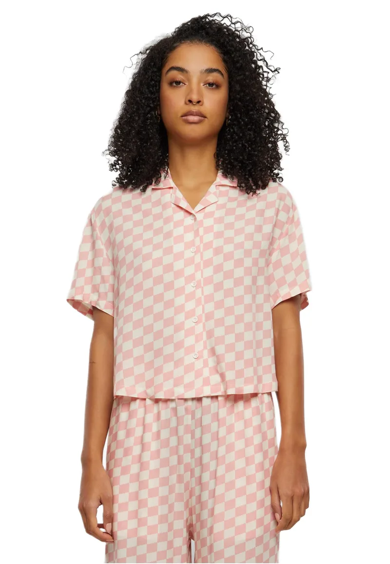 Ladies Viscose Resort Shirt Urban Classics TB4365-12888 Lemonadepinkcheck