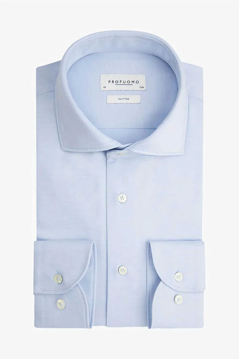 Profuomo ανδρικό πουκάμισο μονόχρωμο Slim Fit "Single Jersey" - PP2H00005B Μπλε Ανοιχτό