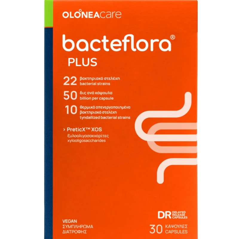 Olonea Bacteflora Plus Συμπλήρωμα Διατροφής με Προβιοτικά & Πρεβιοτικά για την Ισορροπία του Εντερικού Μικροβιώματος & την Καλή Λειτουργία του Εντέρου 30caps