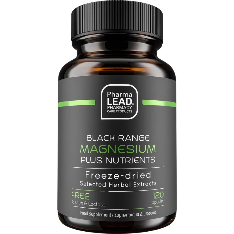 Pharmalead Black Range Magnesium Συμπλήρωμα Διατροφής Μαγνησίου, Βιταμίνης Β6 & Εκχυλίσματος Βοτάνων για την Καλή Λειτουργία του Νευρικού Συστήματος, Μυών Κατά της Κόπωσης & Κούρασης 120caps