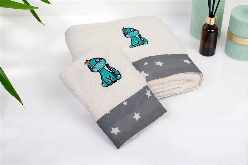 Σετ Πετσέτες 2τμχ Βαμβακερές Dinosaur 181 Ecru-Grey DimCol