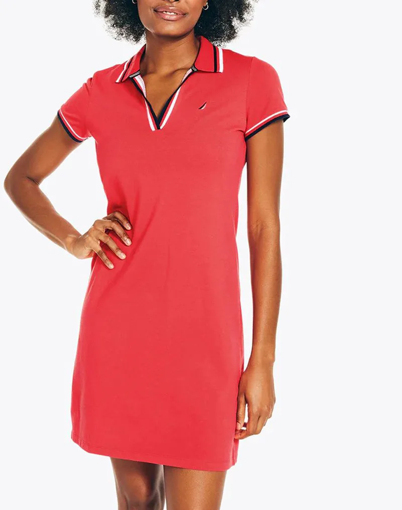 NAUTICA ΦΟΡΕΜΑ S/S TIPPED KNIT OCEAN POLO DRESS 3NC25D603-6VW Red