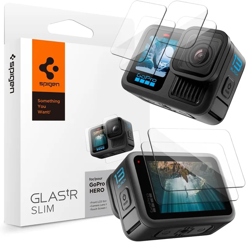 Tempered Glass GoPro Hero 13 Spigen GLAS.tR Slim Premium 2 x Αντιχαρακτικά Γυαλιά Προστασίας Οθόνης Αφής / 2 x LCD Οθόνης & 2 x για Φακό Κάμερας - Clear (AGL09189)
