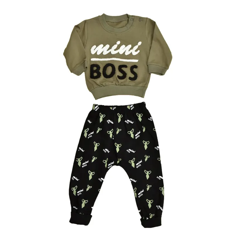 Βρεφικό σετ φόρμας με σχέδιο mini BOSS Λαδί 17041