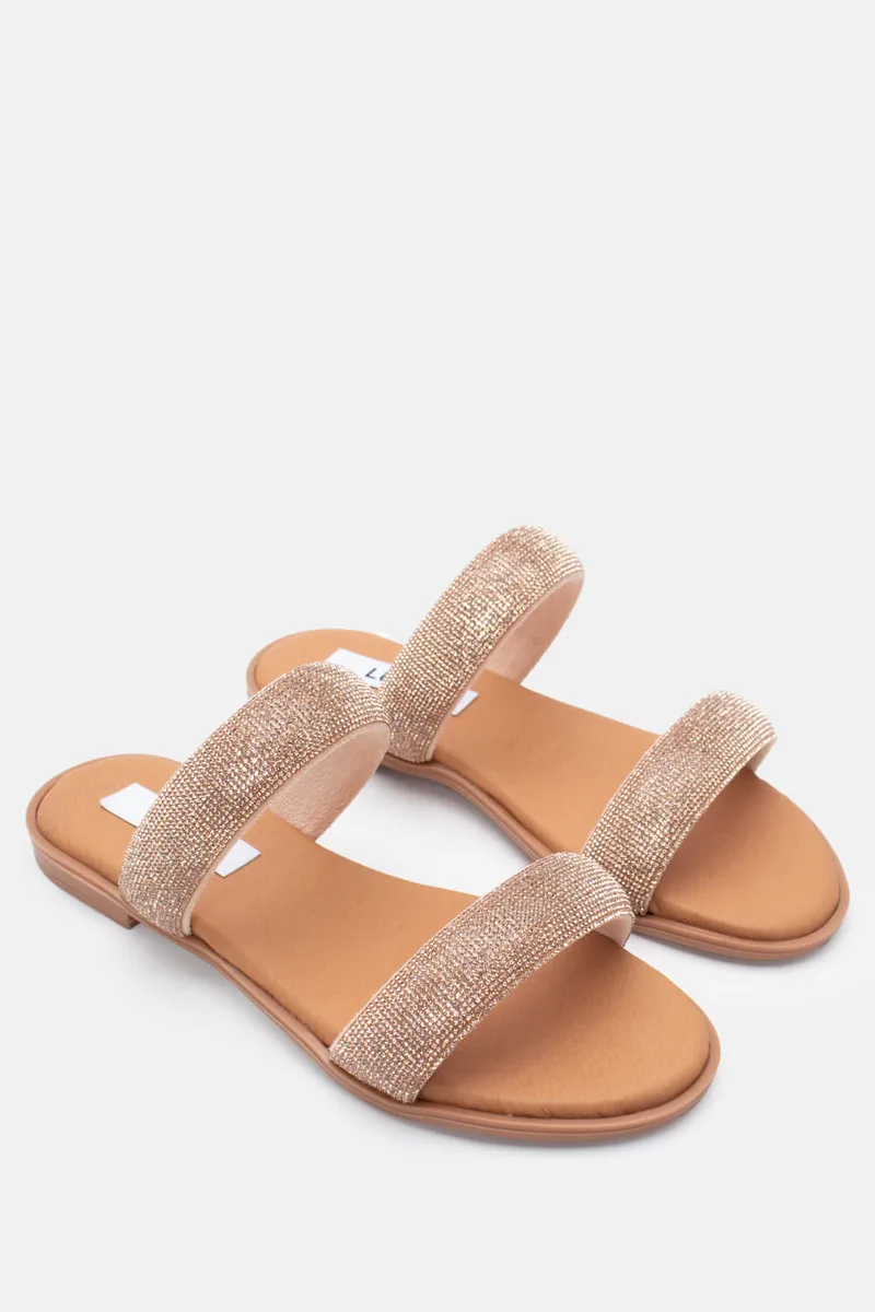 LUIGI DESIGN- Flat Σανδάλια με Strass - Χαλκός
