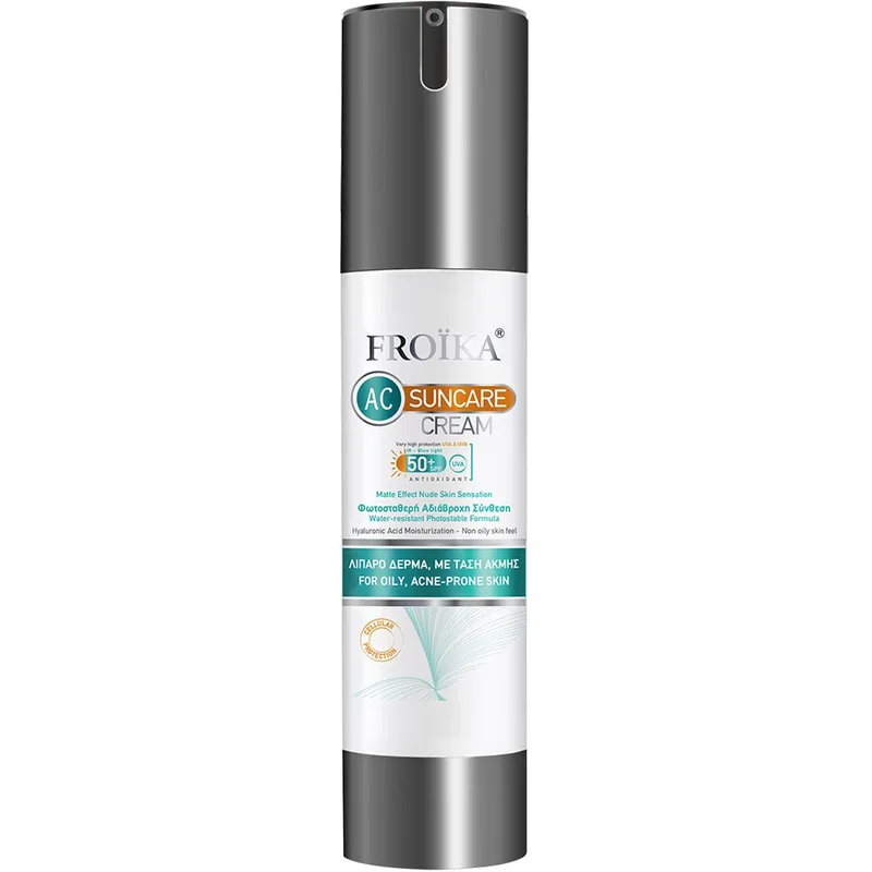 Froika Suncare AC Spf50+ Cream Αντηλιακή Κρέμα Προσώπου Σώματος Πολύ Υψηλής Προστασίας για Λιπαρό με Τάση Ακμής Δέρμα με Ματ Αποτέλεσμα & Ενυδάτωση με Υαλουρονικό Οξύ 50ml