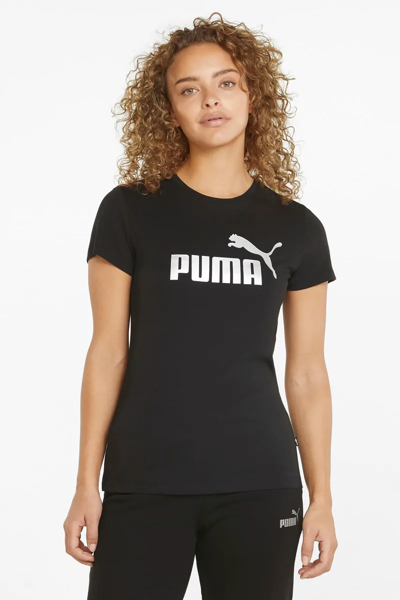 Puma γυναικείο T-shirt με logo print Regular Fit "Essentials Metallic Logo" - 848303 Μαύρο