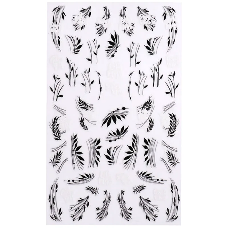DeniCarte nail stickers in the shape of leaves in black and white