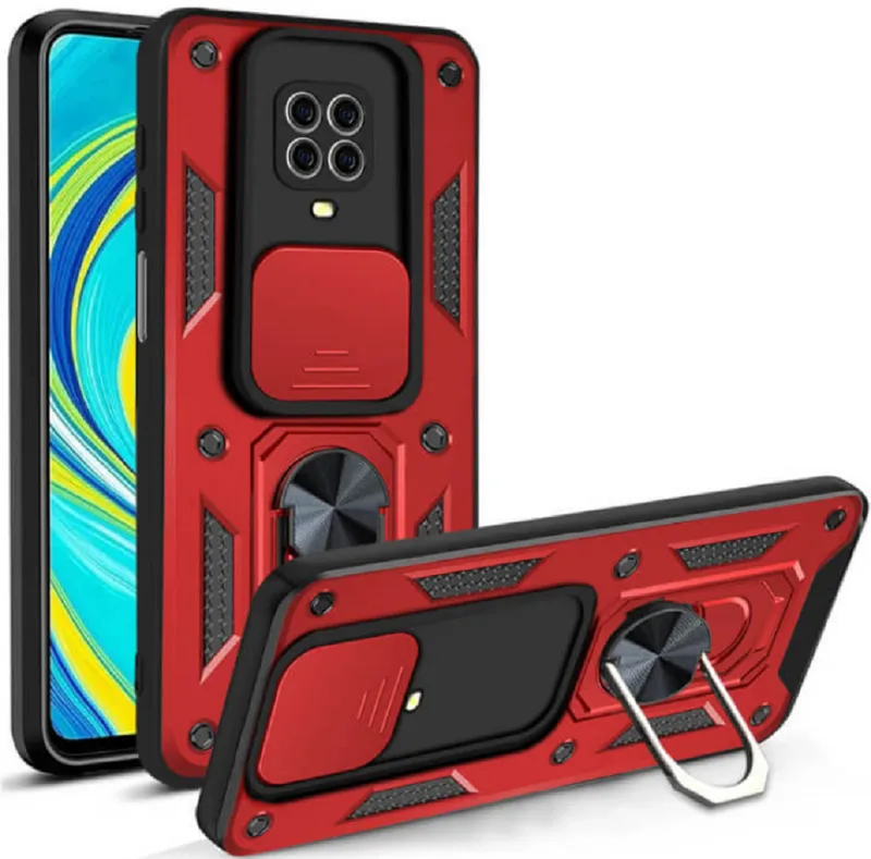 Bodycell Armor Slide - Ανθεκτική Θήκη Xiaomi Redmi Note 9S / 9 Pro / 9 Pro Max με Κάλυμμα για την Κάμερα & Μεταλλικό Ring Holder - Red (5206015011832)