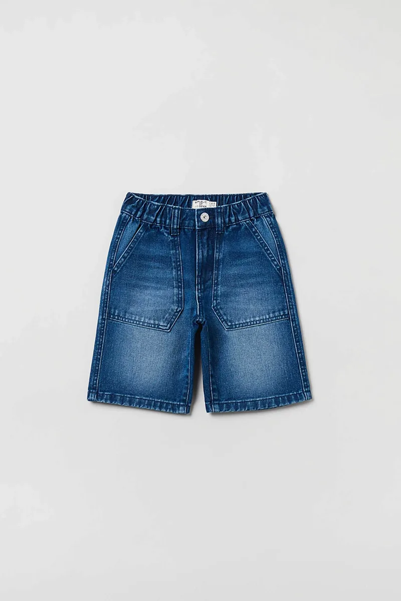 OVS παιδική denim βερμούδα με ελαστική μέση και washed effect - 001758168 Denim Blue Σκούρο