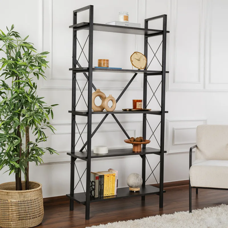 Βιβλιοθήκη Elysian - Wood Black, Black 241Nrd1338 (90x180x33,5)