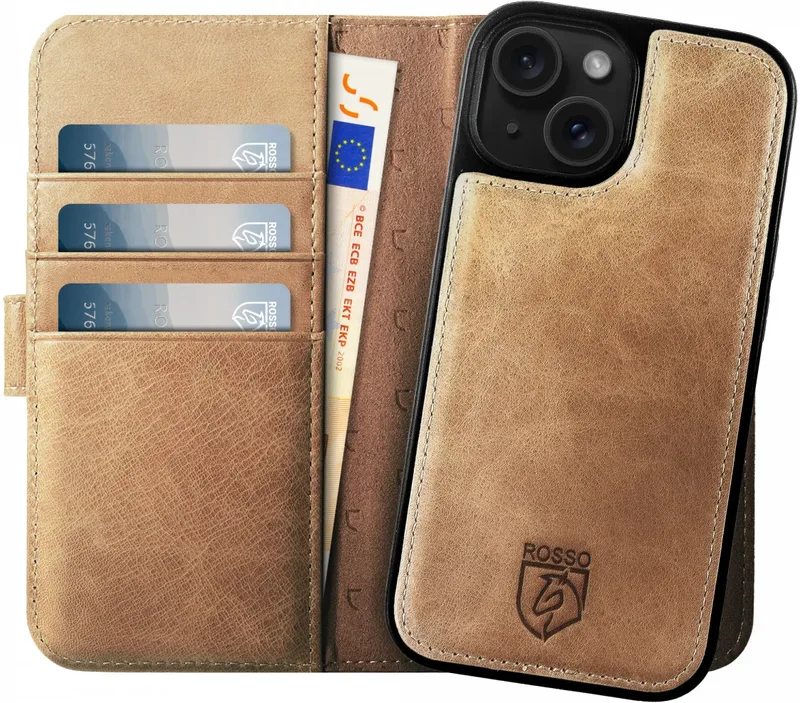 Κόκκινο Elite - MagSafe Δερμάτινη Θήκη / Πορτοφόλι - Apple iPhone 15 - Light Brown (8719246419966)